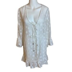 Club Z Collection White Sheer Star Beach Cover- Up - Sz M